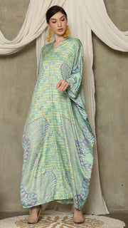 Green Purple Long Sleeve Batik Kaftan