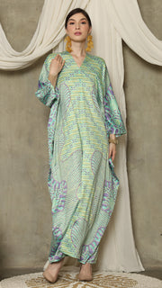 Green Purple Long Sleeve Batik Kaftan