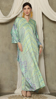 Green Purple Long Sleeve Batik Kaftan