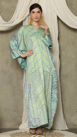 Green Purple Long Sleeve Batik Kaftan