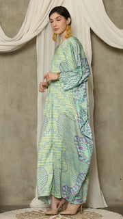 Green Purple Long Sleeve Batik Kaftan