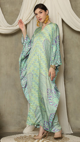 Green Purple Long Sleeve Batik Kaftan