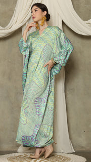 Green Purple Long Sleeve Batik Kaftan