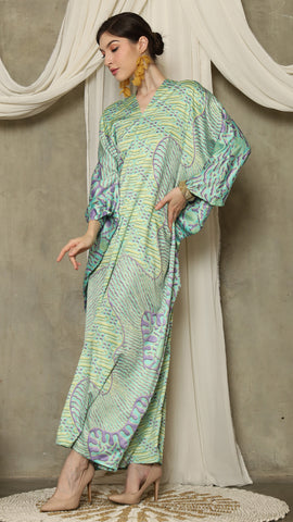 Green Purple Long Sleeve Batik Kaftan