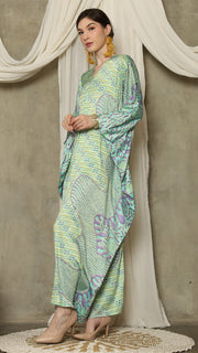 Green Purple Long Sleeve Batik Kaftan