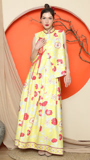 YELLOW CHONGSAM VEST FLORAL with FLORAL SKIRT