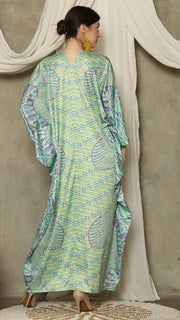 Green Purple Long Sleeve Batik Kaftan