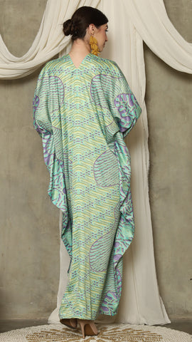 Green Purple Long Sleeve Batik Kaftan