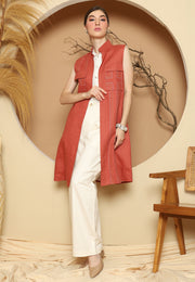 Terracota Linen Vest With Detail Stich