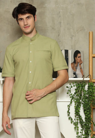 Olive Mandarin Collar Man Shirt