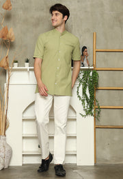 Olive Mandarin Collar Man Shirt