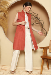 Terracota Linen Vest With Detail Stich