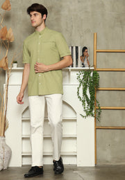 Olive Mandarin Collar Man Shirt