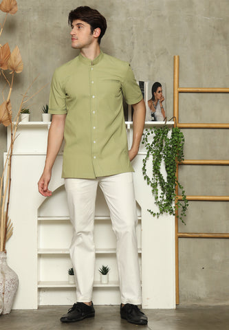 Olive Mandarin Collar Man Shirt