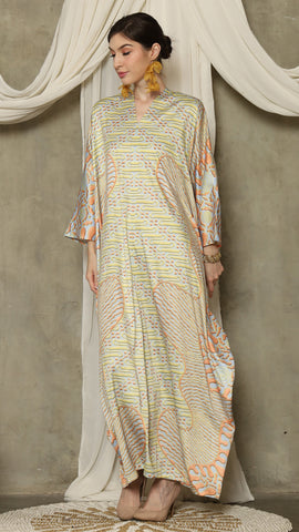 Yellow Orange Long Sleeve Batik Kaftan