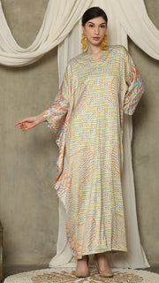 Yellow Orange Long Sleeve Batik Kaftan