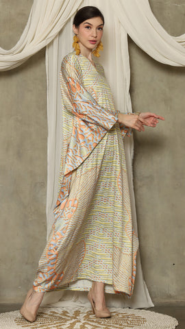 Yellow Orange Long Sleeve Batik Kaftan