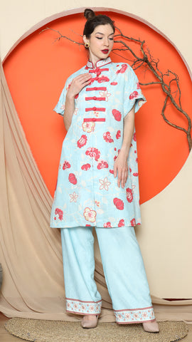 BLUE FLORAL CHONGSAM PANT SET