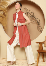 Terracota Linen Vest With Detail Stich