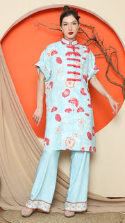 BLUE FLORAL CHONGSAM PANT SET