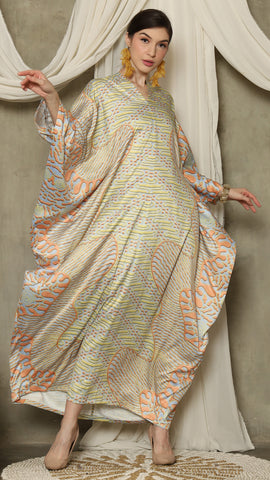 Yellow Orange Long Sleeve Batik Kaftan