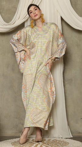 Yellow Orange Long Sleeve Batik Kaftan