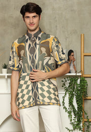 Army Mandarin Collar Abstract Man Shirt