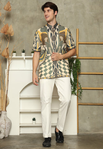 Army Mandarin Collar Abstract Man Shirt