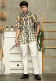 Army Mandarin Collar Abstract Man Shirt