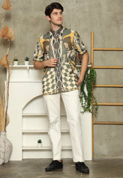 Army Mandarin Collar Abstract Man Shirt