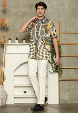 Army Mandarin Collar Abstract Man Shirt