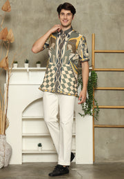 Army Mandarin Collar Abstract Man Shirt