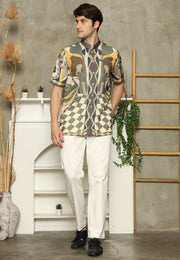 Army Mandarin Collar Abstract Man Shirt