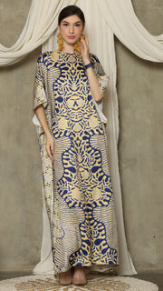 Yellow Blue Batik Short Sleeve Kaftan