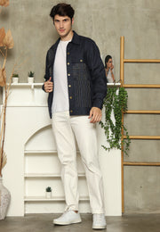 Navy Blue Linen Man Jacket