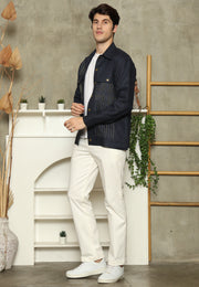 Navy Blue Linen Man Jacket