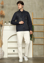 Navy Blue Linen Man Jacket