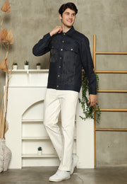 Navy Blue Linen Man Jacket