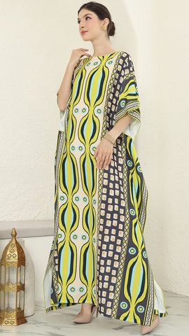 Olive Ikat Short Sleeve Kaftan