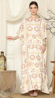 White Ikat Gold Short Sleeve Kaftan