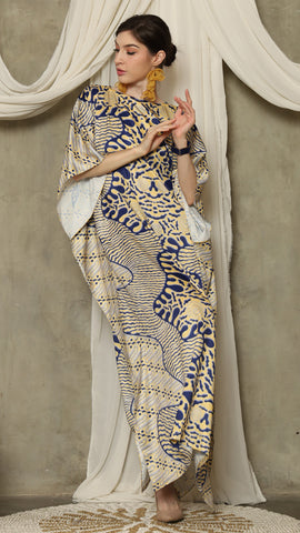 Yellow Blue Batik Short Sleeve Kaftan