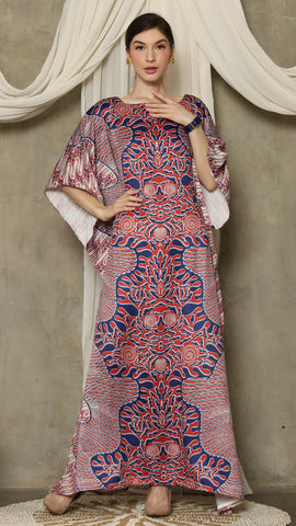 Red Blue Batik Short Sleeve Kaftan