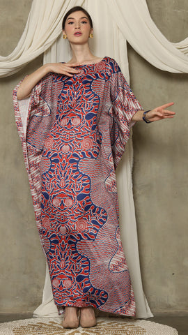 Red Blue Batik Short Sleeve Kaftan