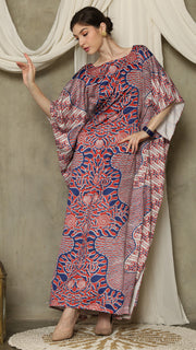 Red Blue Batik Short Sleeve Kaftan