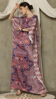 Red Blue Batik Short Sleeve Kaftan