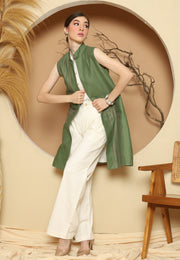 Green Linen Vest With Detail Stich