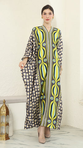 Olive Ikat Long Sleeve Kaftan