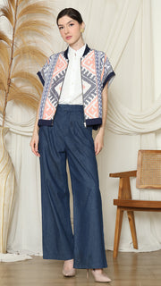Blue Ikat Vest Bomber