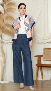 Blue Ikat Vest Bomber