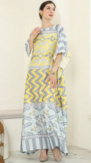 Yellow Ikat Short Sleeve Kaftan